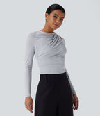 Cowl Neck Ruched Long Sleeve Slim Work Top