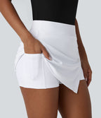 Jupe-short de golf mini taille haute 2-en-1 fendue à boutons décoratifs avec poche latérale séchage rapide - Poche pour tee de golf - UPF40+
