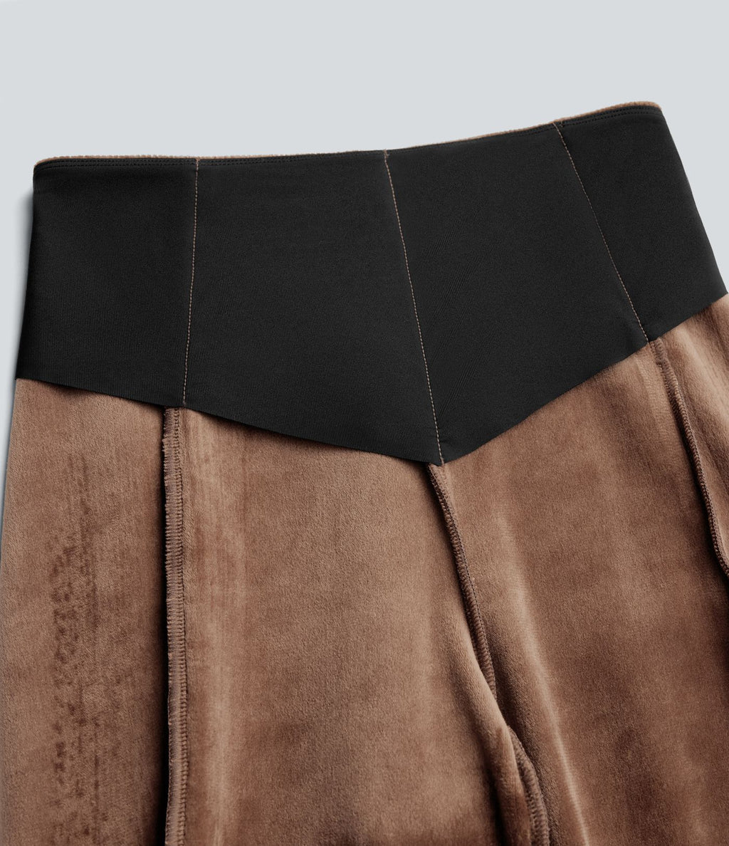 Pantalon évasé polaire côtelé gainant taille haute