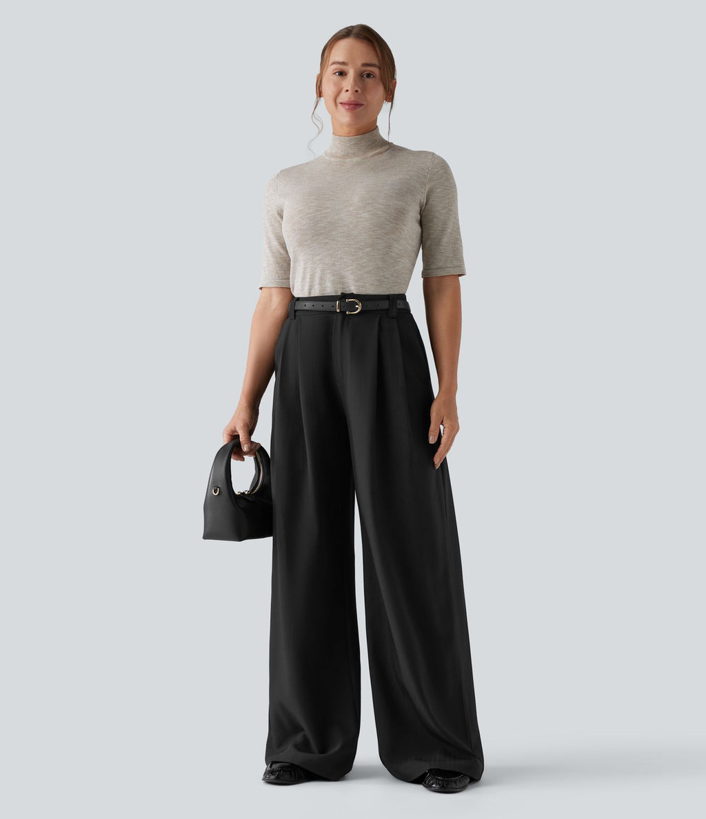 Pantalon tailleur large taille haute avec poches