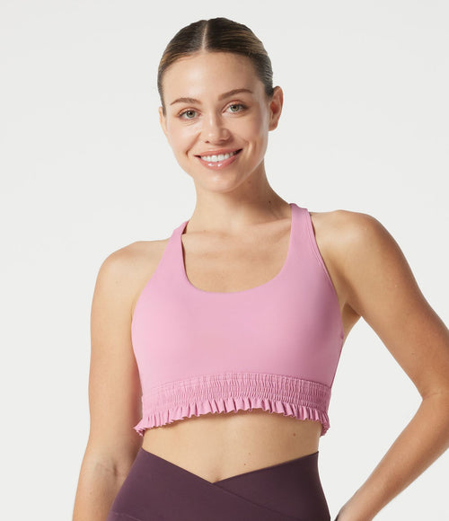 Brassière de sport pour entraînement à maintien léger, col U, ourlet à volants