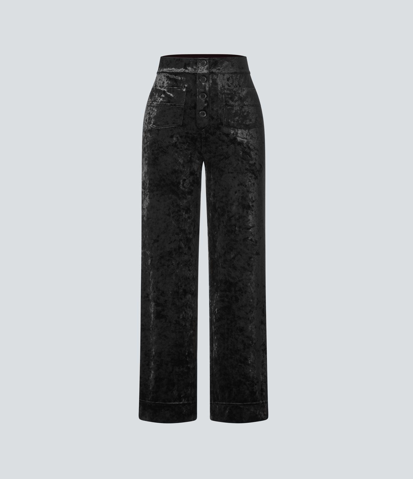 Pantalon en Velours Taille Haute avec Bouton Multipoches Droites