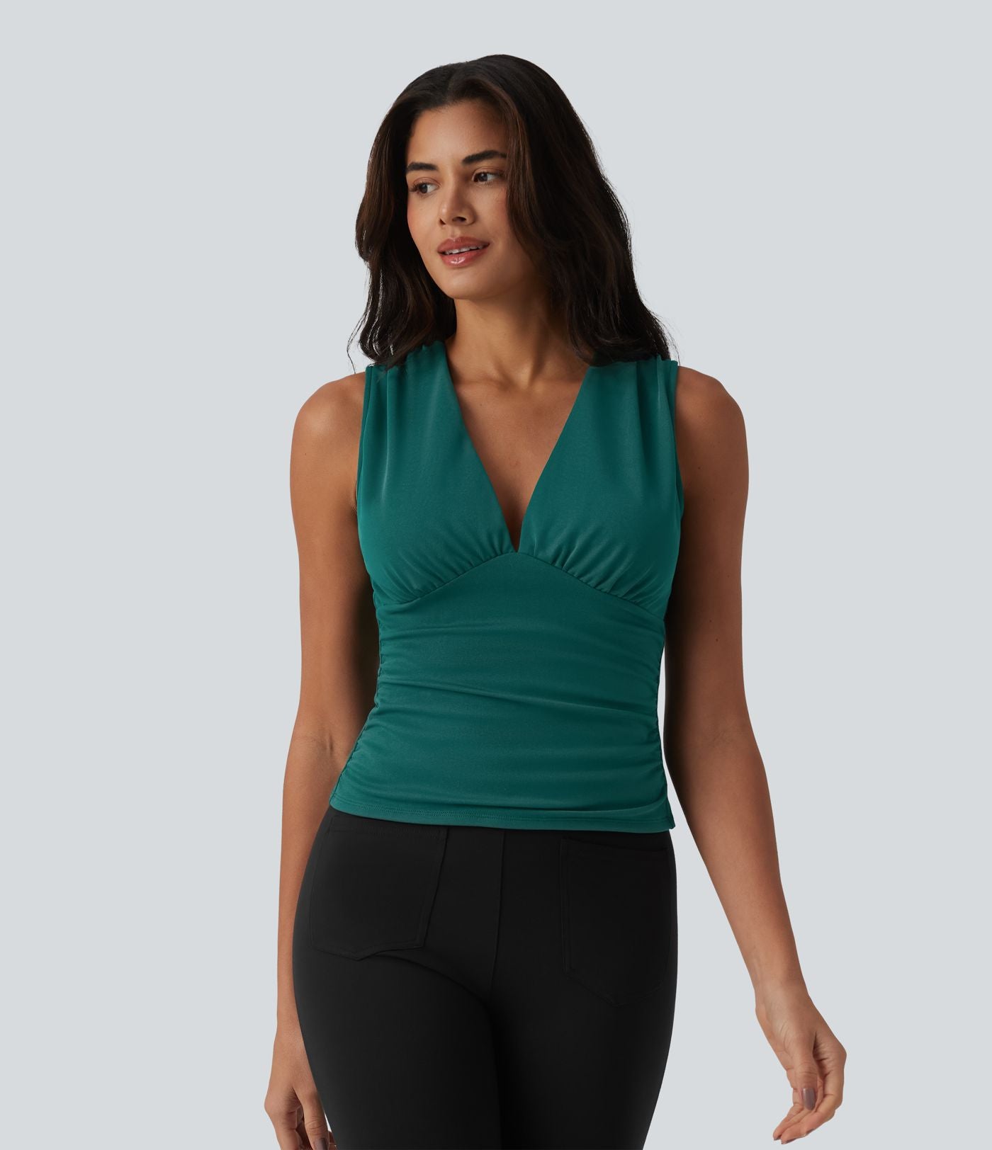 Débardeur tailleur col V avec fronces et brassière intégrée