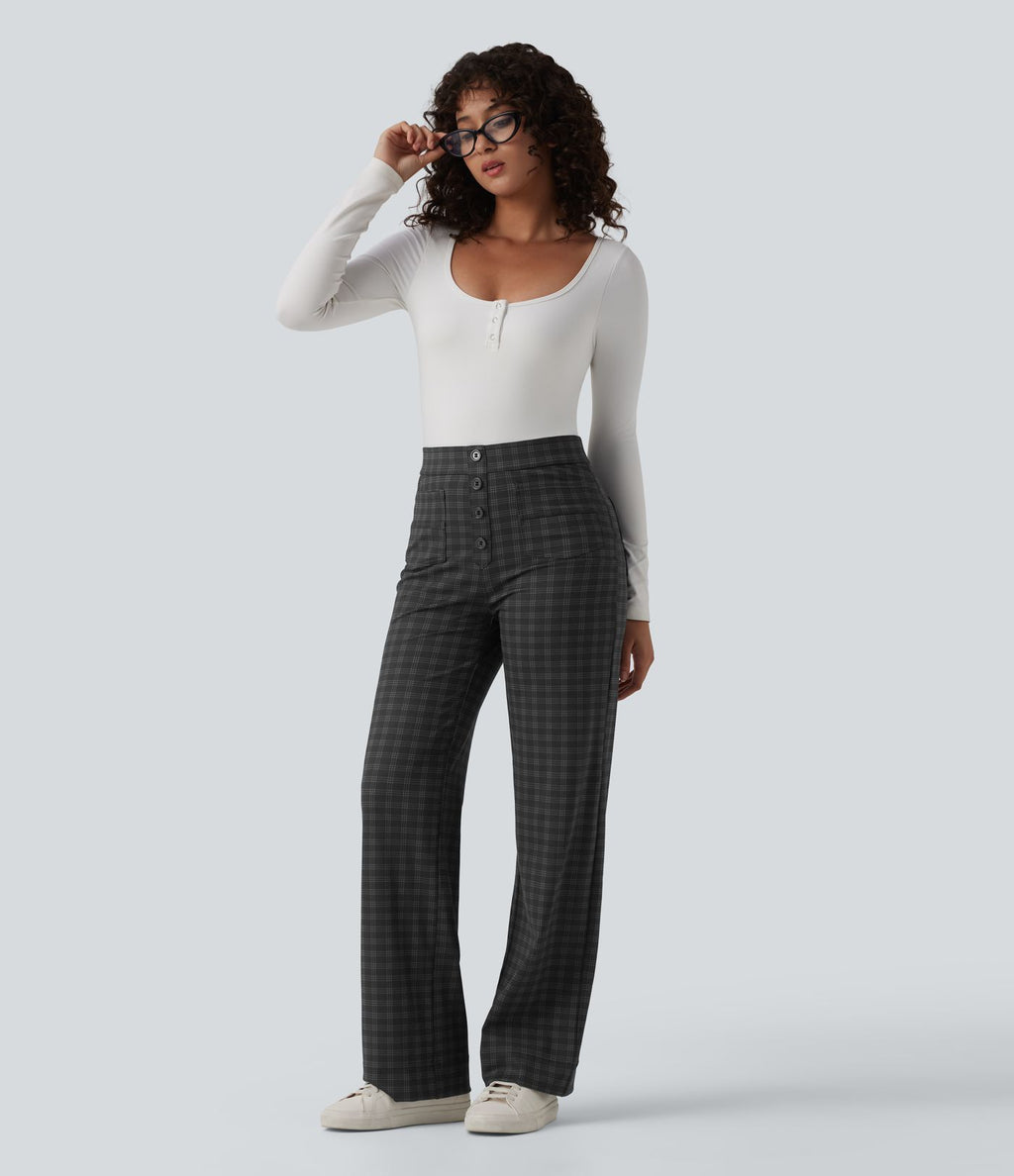 Pantalon tailleur Halara Flex™ à carreaux taille haute coupe droite avec poches