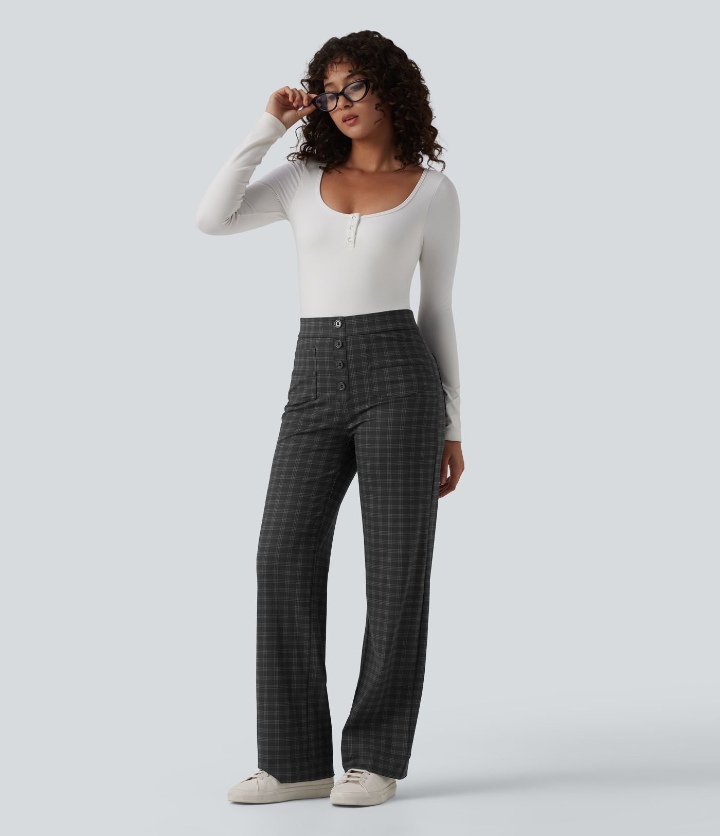 Pantalon tailleur Halara Flex™ à carreaux taille haute coupe droite avec poches