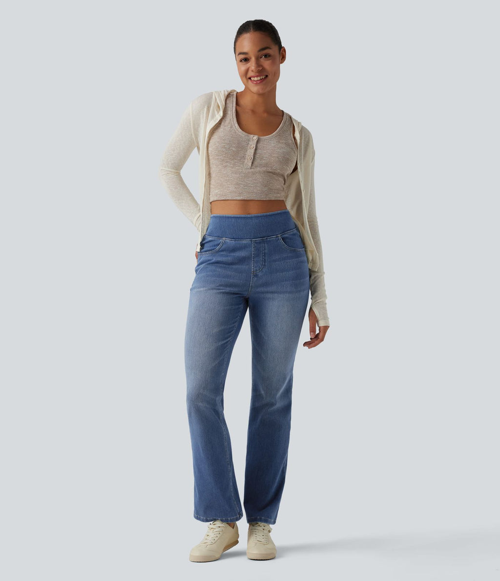 Jean Halara Flex™ Curvy taille haute bootcut délavé décontracté avec poches