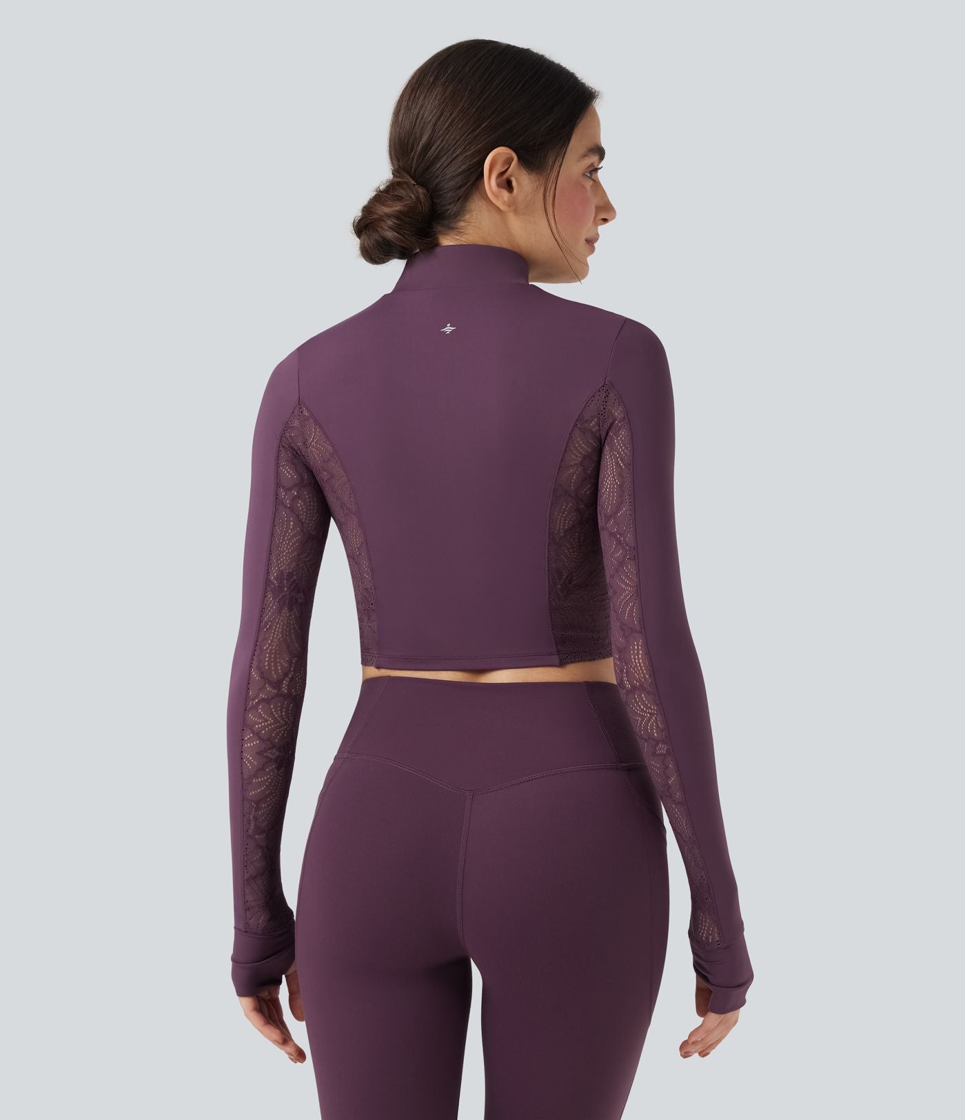 Veste de yoga SoftlyZero™ dentelle contrastante double zip à trous pouces - UPF50+