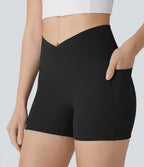 Short Biker de Yoga Softlyzero™ Taille Haute Croisée avec Poches Latérales, Antidérapant 7,5 cm - Protection UPF50+