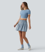 Jupe mini casual trapèze en denim lyocell drapé taille mi-haute