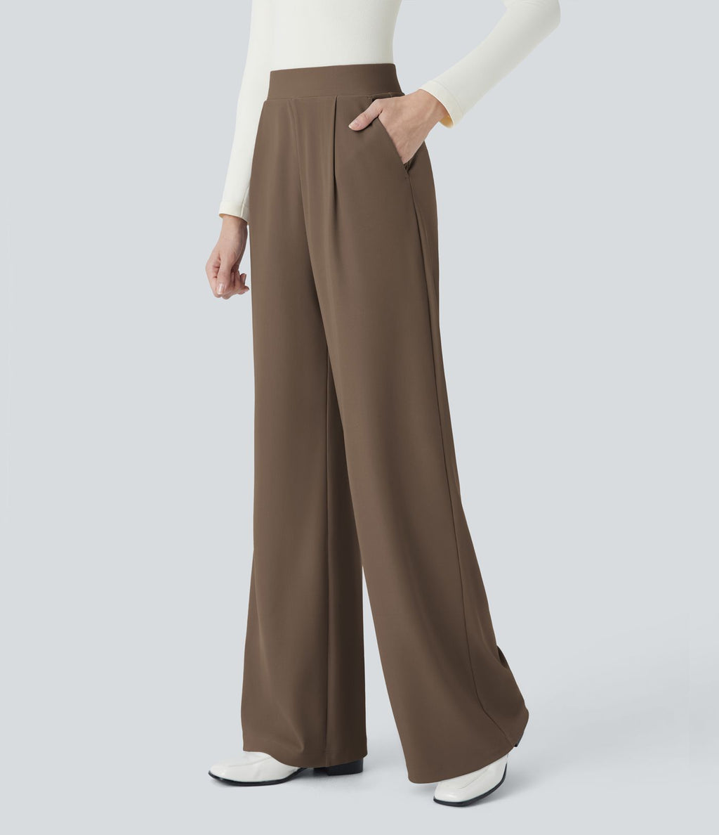 Halara Flex™ Pantalon Tailleur Évasé à Taille Haute Sculptant la Silhouette avec Poches Latérales Micro Waffle