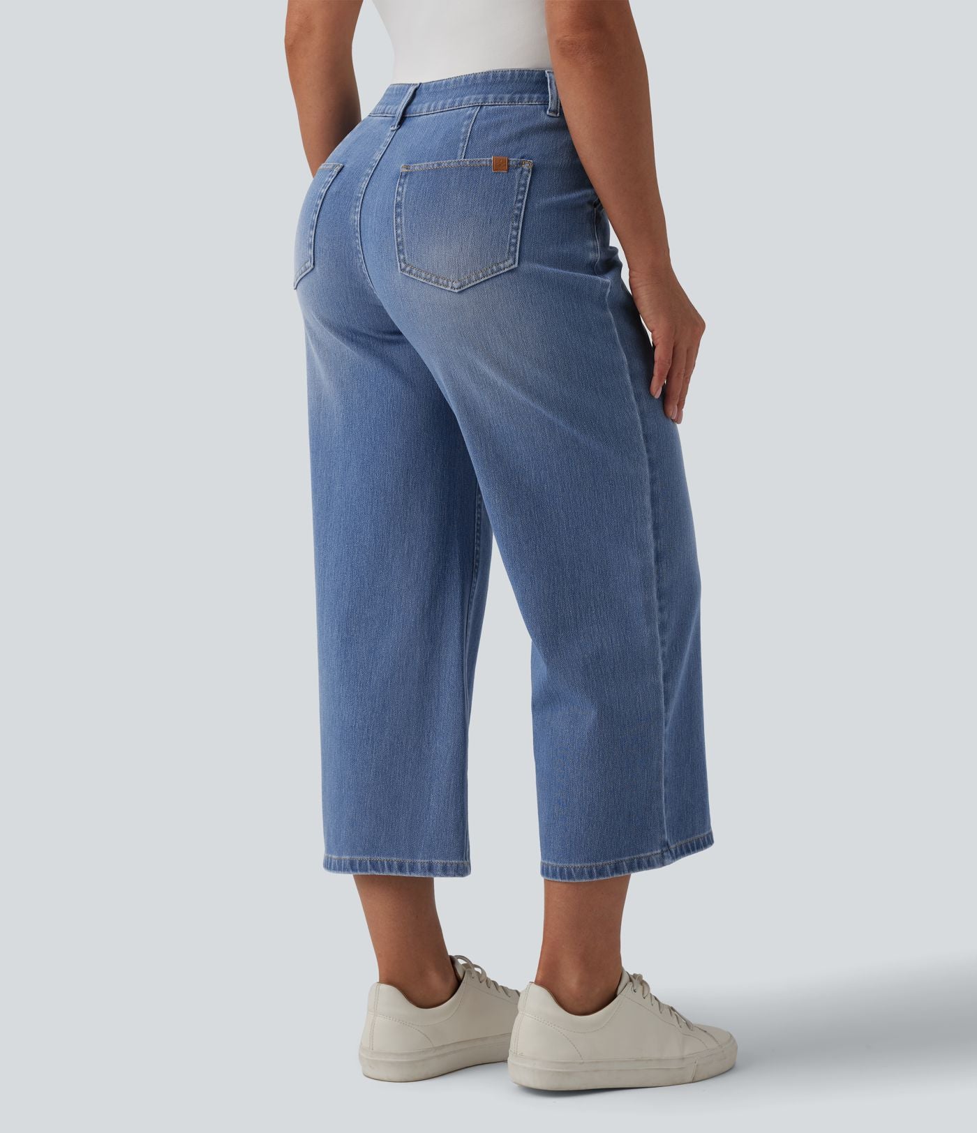 Jean Halara Flex™ décontracté délavé taille mi-haute coupe droite raccoucie avec poches