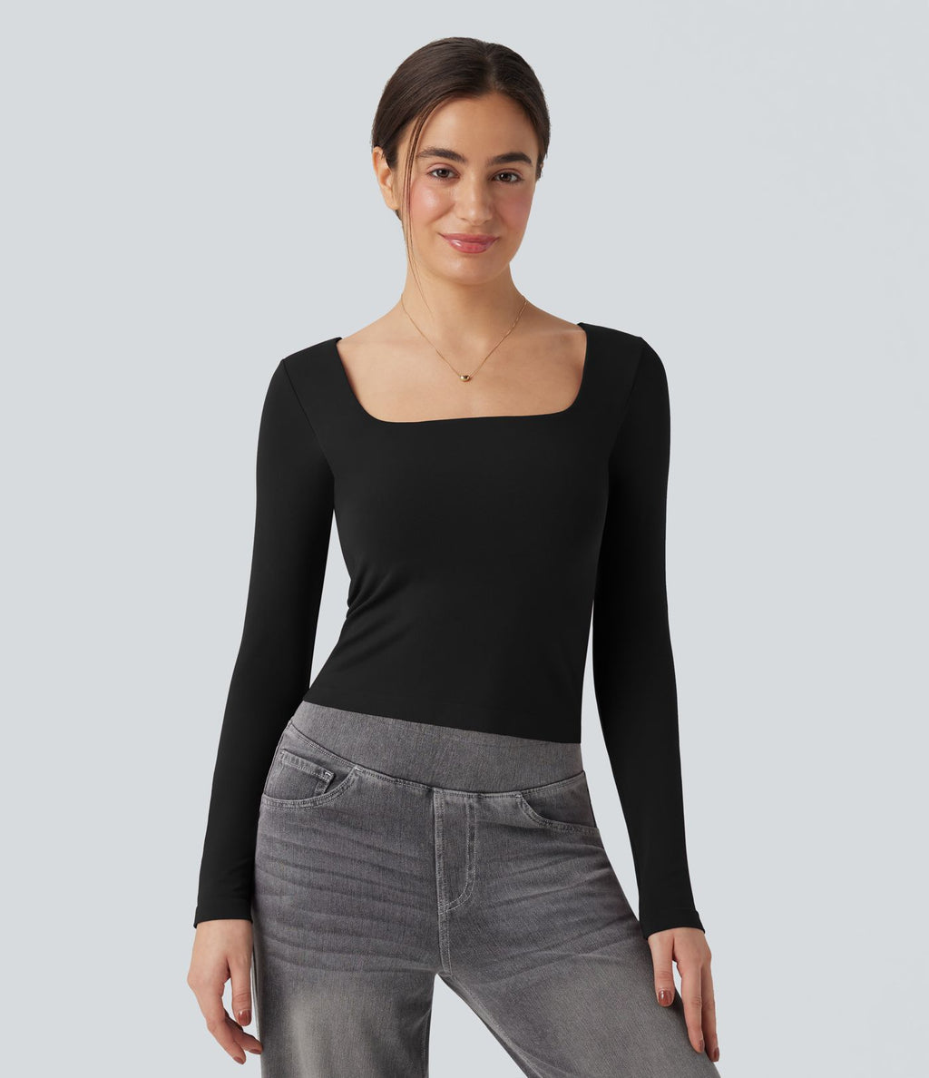 Haut de sport yoga 2-en-1 décolleté carré à manches longues sans couture OneForm Seamless Flow