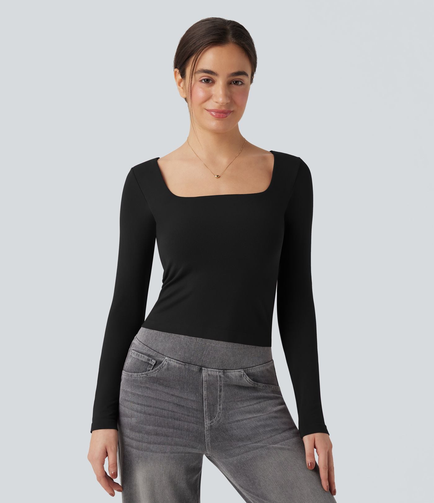 Haut de sport yoga 2-en-1 décolleté carré à manches longues sans couture OneForm Seamless Flow