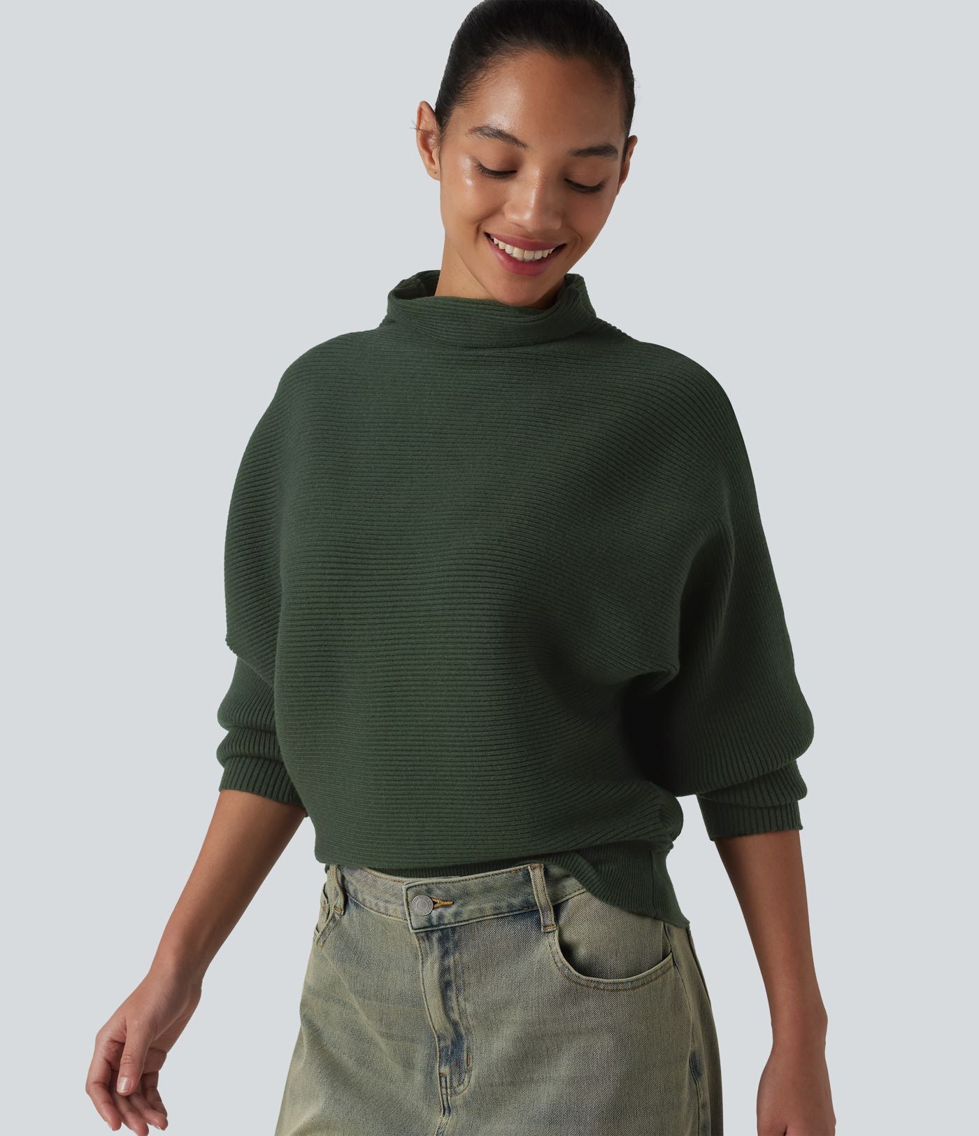 Pull casual col montant à manches chauve-souris