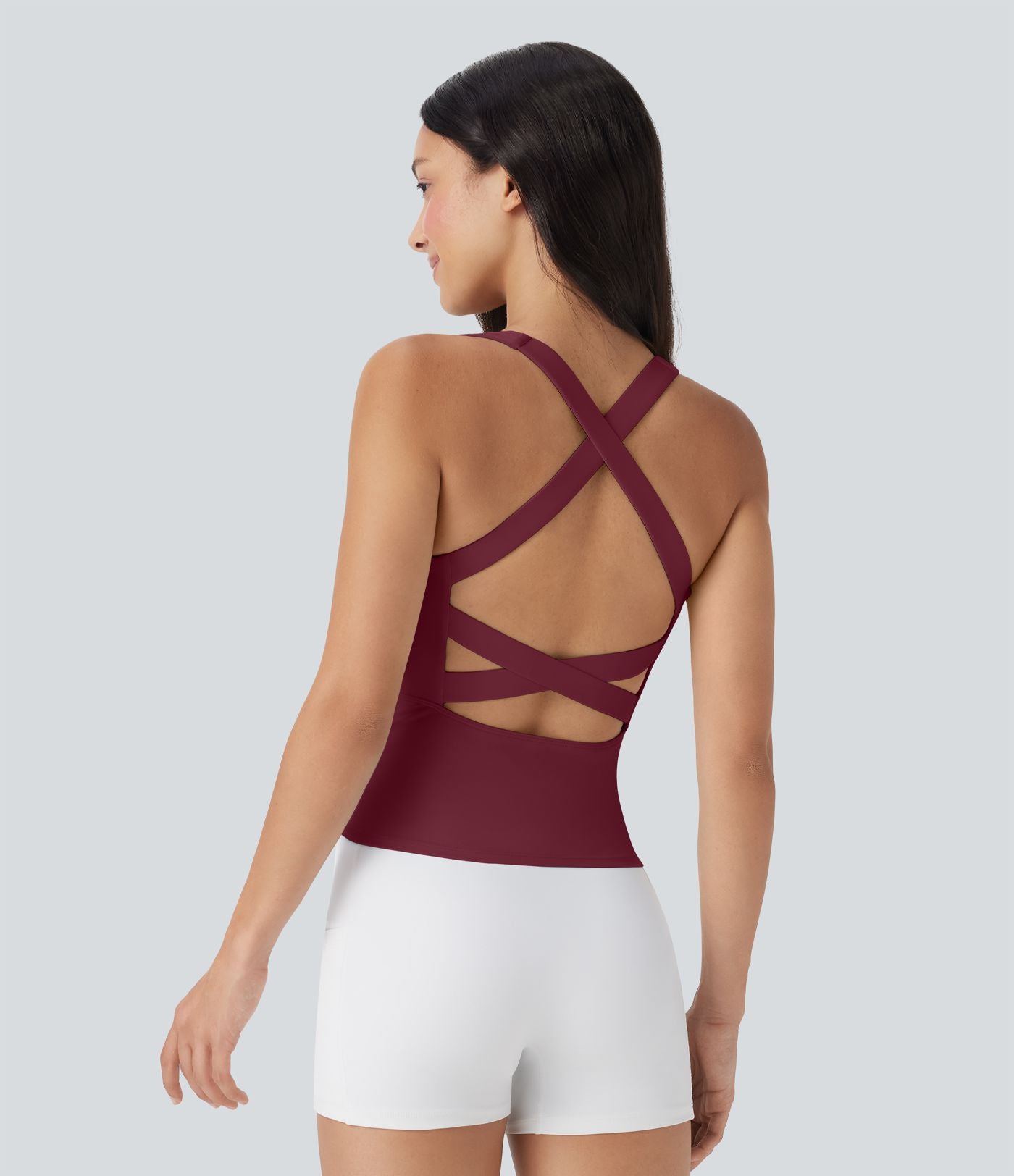 Débardeur de course crop top dos nu col carré bretelles croisées Softlyzero™ Airy Cool Touch - longueur rallongée - UPF50+