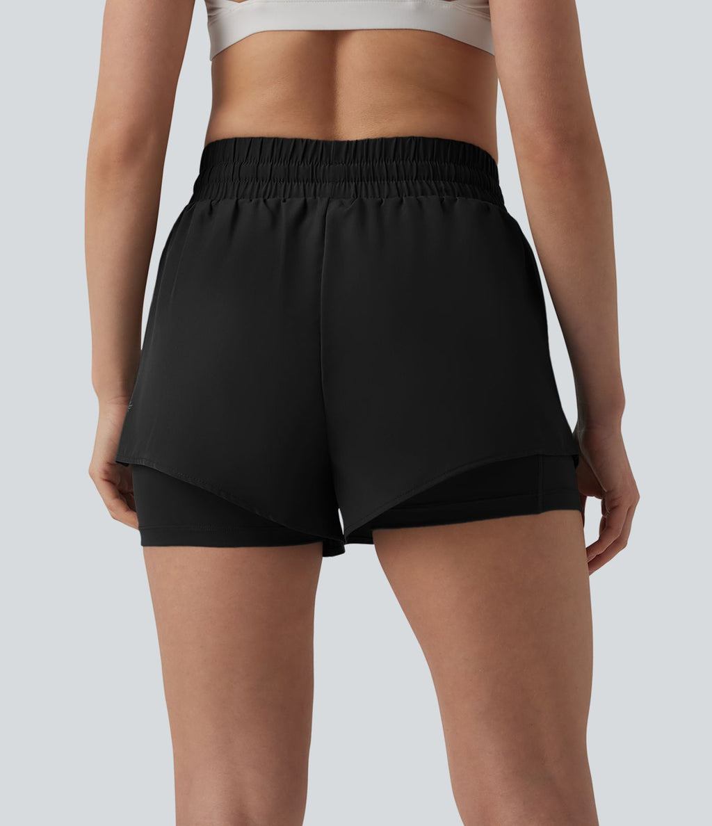 Short running 2-en-1 taille haute avec cordon de serrage et poches