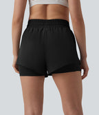 Short running 2-en-1 taille haute avec cordon de serrage et poches