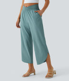 Breezeful™ Pantalon Fluide Vacances Séchage Rapide Taille Haute Croisée Poches Latérales Plissées Fente