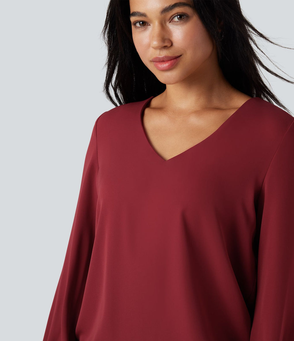 Blouse col V à volants manches longues