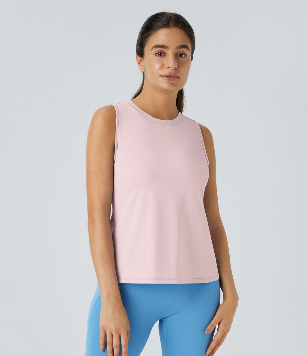 Top Débardeur Yoga Uni à Ourlet Croisé et Découpe