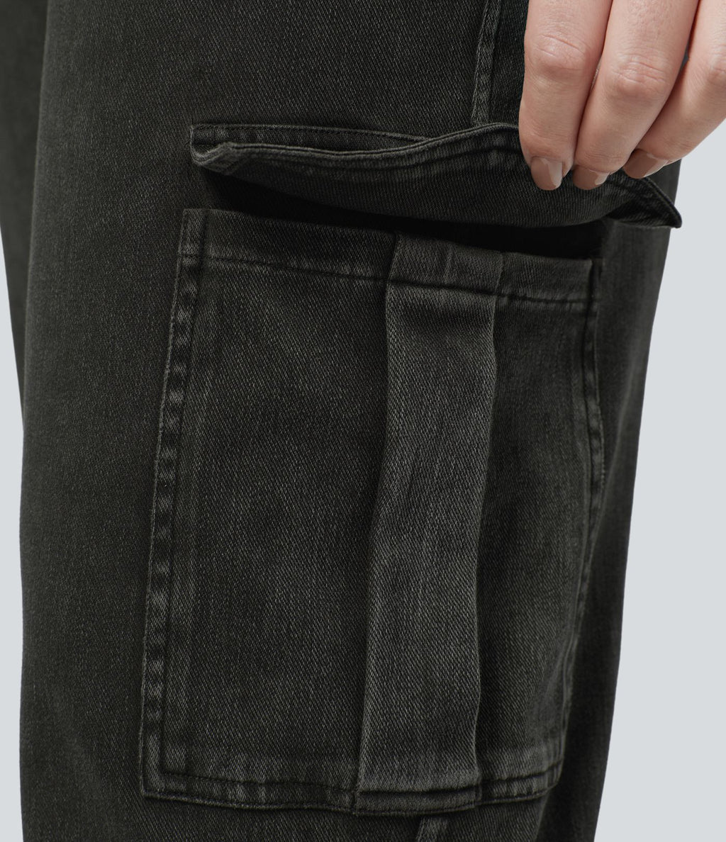 Halara Flex™ Jean Droite Cargo Taille Mi-Haute Multiples Poches Décontracté Extensible Droite Grande Taille