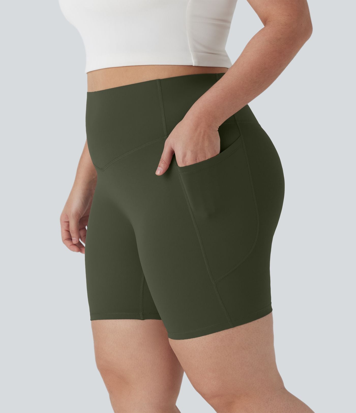 Short cycliste 17,5 cm d'entraînement gainant taille haute grande taille avec poches Halara UltraSculpt™