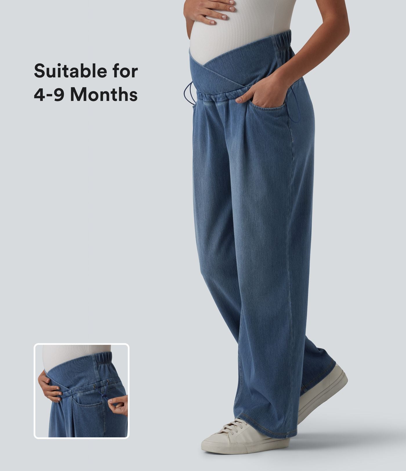 Halara Flex™ Jean de maternité ample décontracté à taille haute croisée avec cordon de serrage ajustable et poches