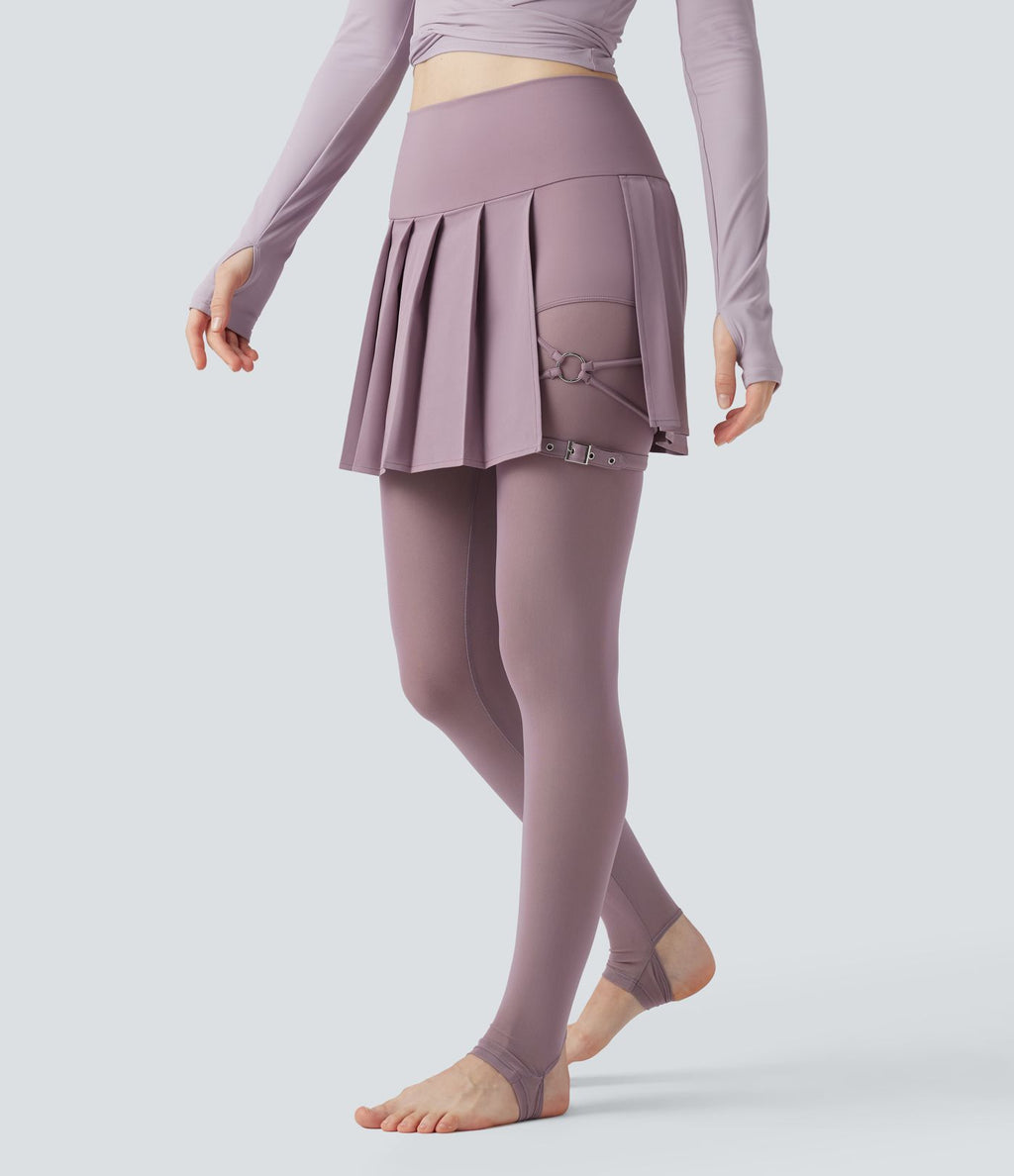 Legging à jupe étrier danse Breezeful™ 2-en-1 taille haute plissé résille contrastante séchage rapide avec poches