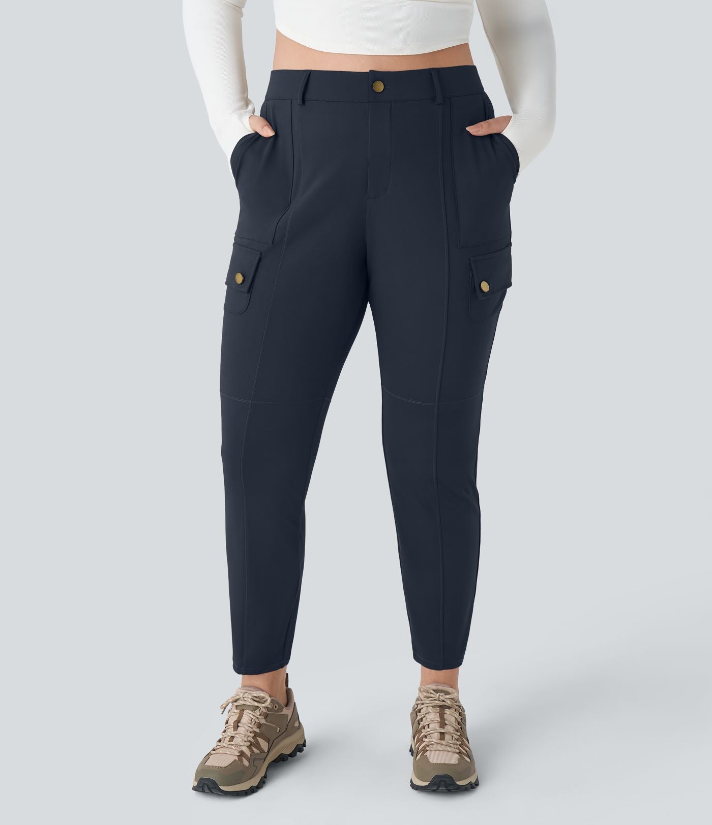 Pantalon cargo randonnée grande taille ajusté uni taille haute DayStretch avec poches zippées