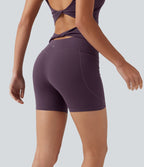 Short biker de yoga Halara UltraSculpt™ taille haute avec détail torsadé au dos, poches, 12,5 cm