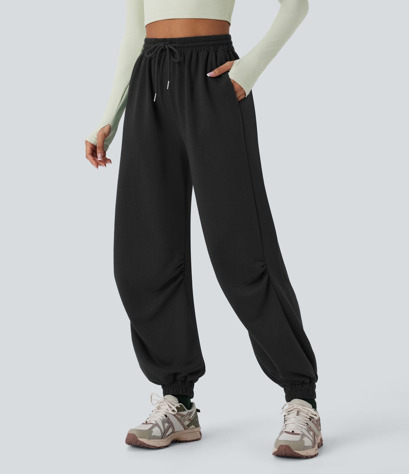 Jogging de running taille haute avec poches et cordon de serrage