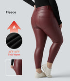Legging grande taille en simili stretch doublé polaire, taille haute avec poches