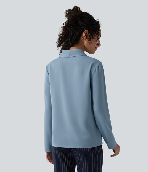 Blouse esprit bureau défroissage facile, col V, manches longues et lien à nouer