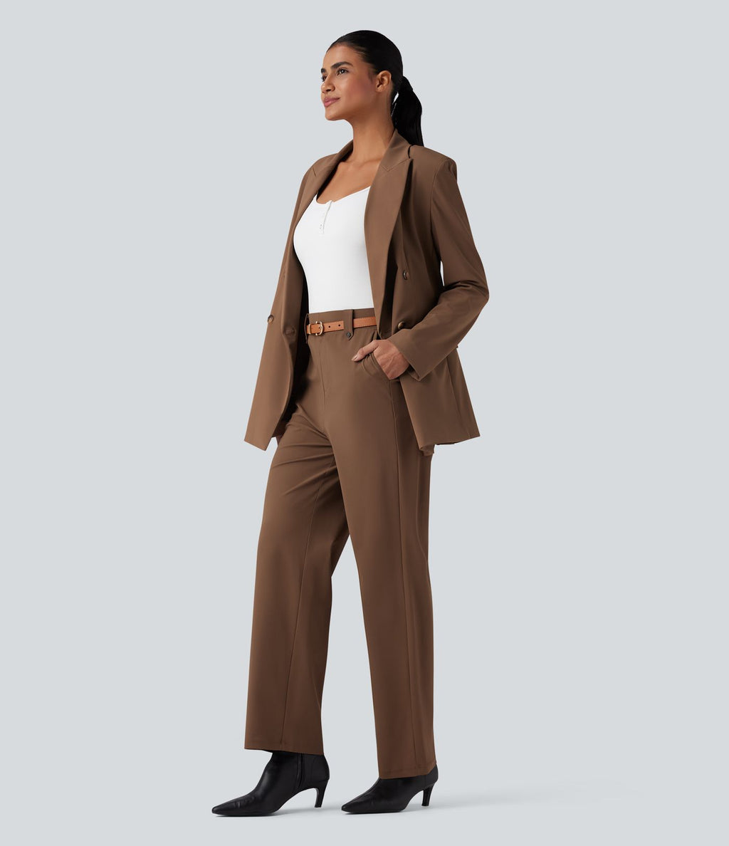 Blazer de travail anti-froissage à col cranté et manches longues avec poches