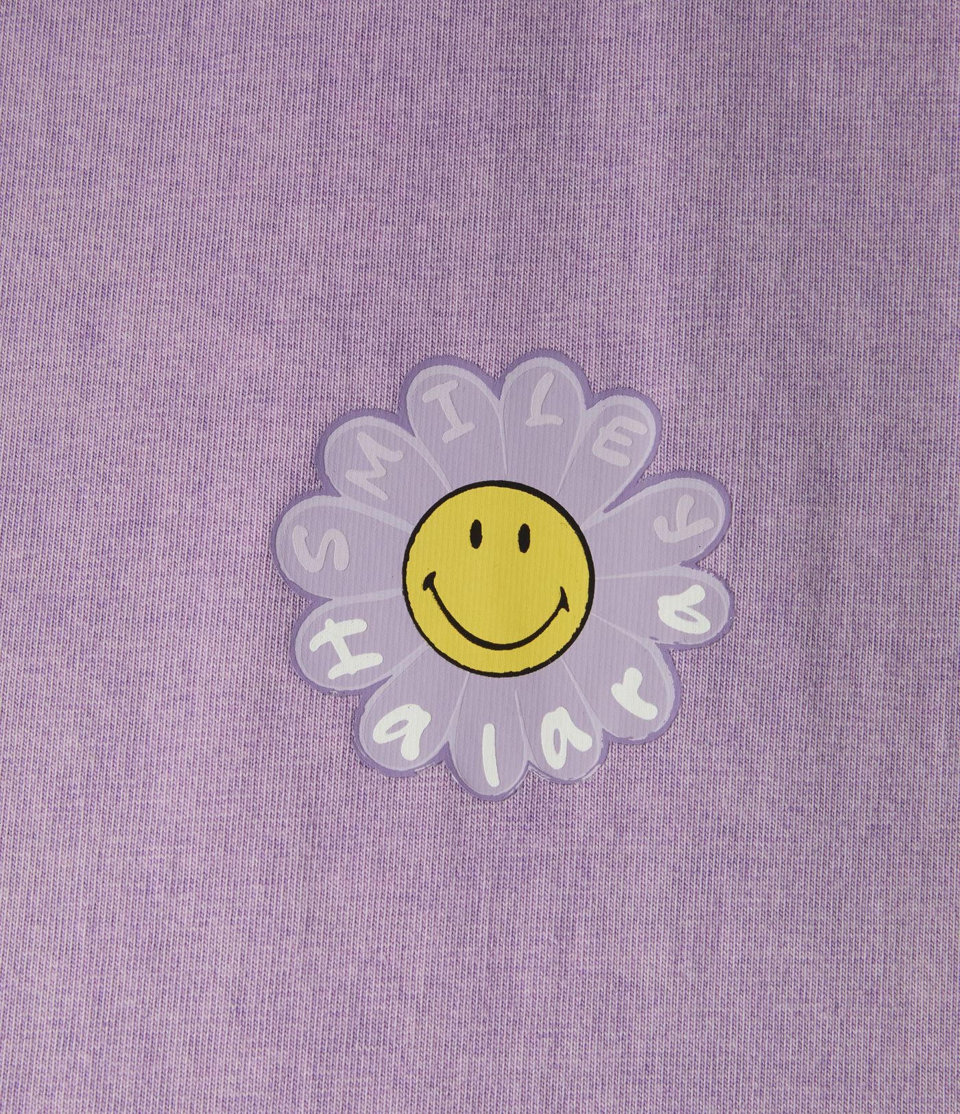 T-shirt casual en coton délavé Halara X Smiley® col rond à manches courtes