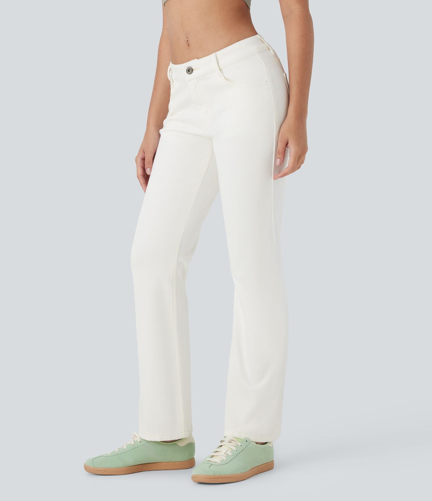 Jean bootcut délavé Halara Flex™ taille basse avec bouton, fermeture éclair et poches multiples