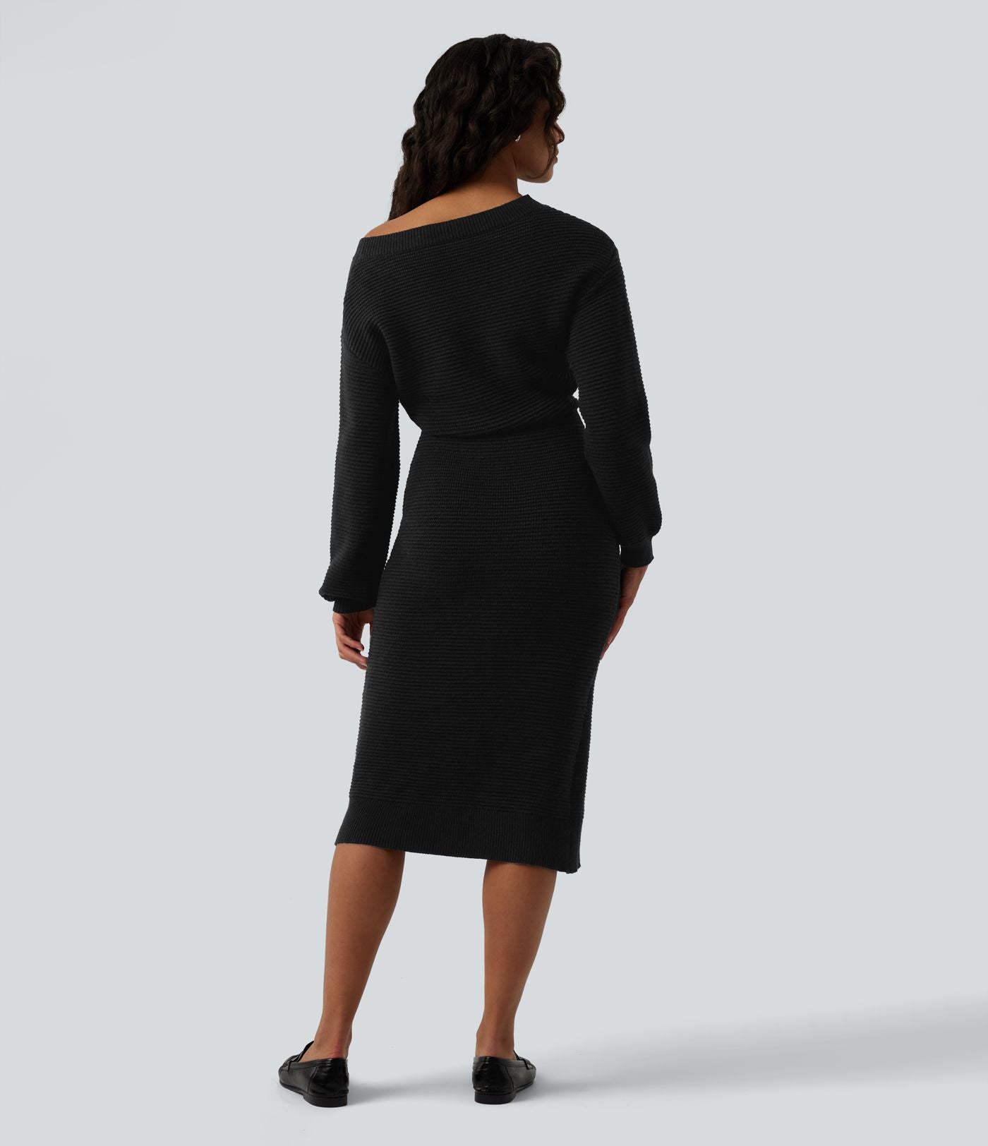 Robe pull midi casual asymétrique une épaule à manches longues
