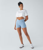 Halara Flex™  Shorts 7,5cm Denim Casual Taille Haute Poches Latérales Croisées en Maille Extensible
