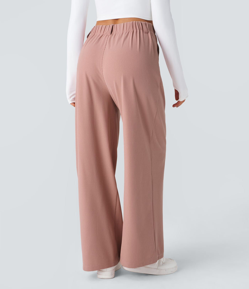 Pantalon Tailleur Large Fluide Halara Flex™ Gaufré Taille Haute Poches Latérales