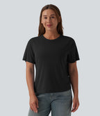 T-shirt décontracté ample à col rond et manches courtes en laine mélangée