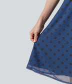 Robe décontractée col cheminée à pois en mesh avec manches à volants, ceinture et poches