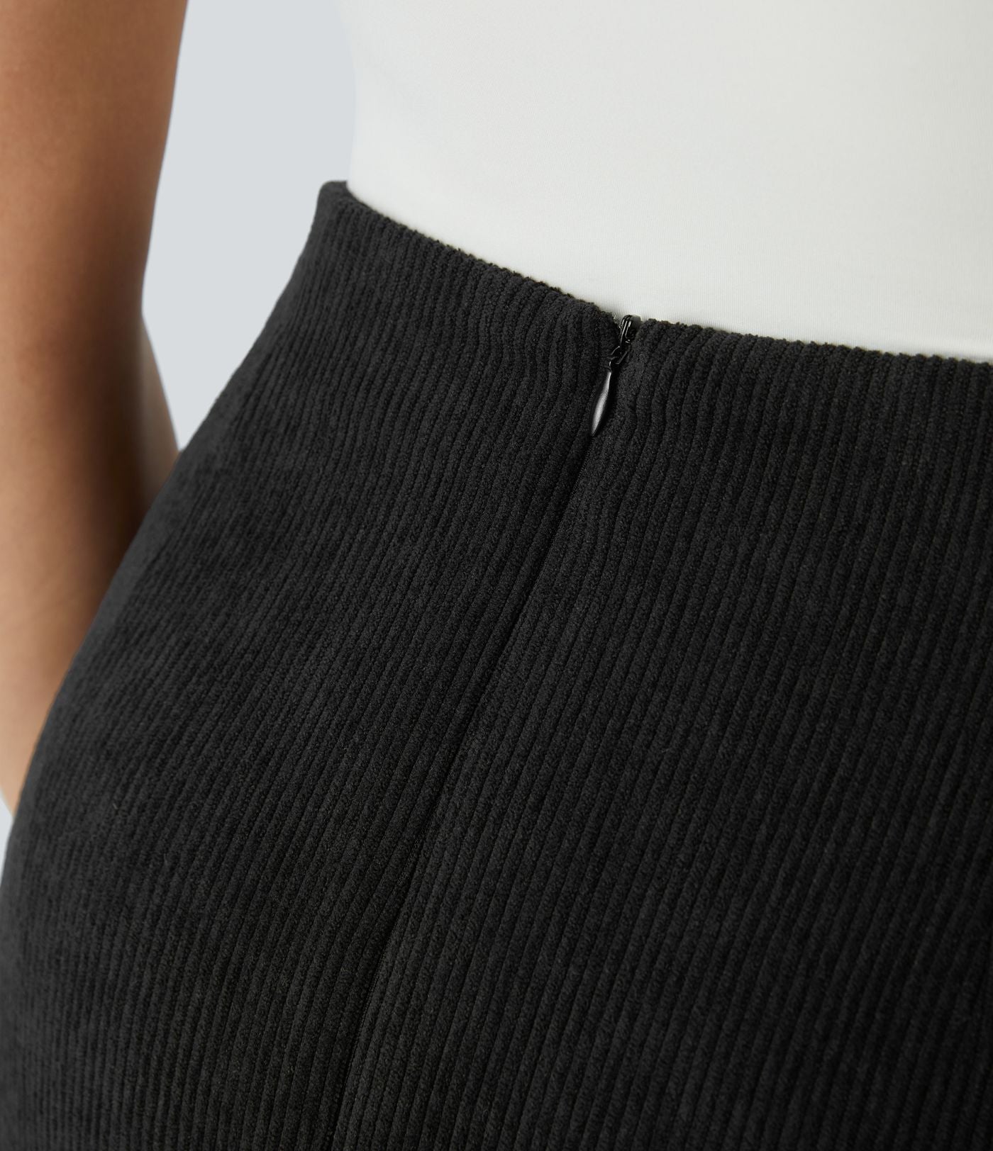 Mini-Jupe Casual en Velours Côtelé 2 en 1 Fermeture Éclair Invisible Taille Haute