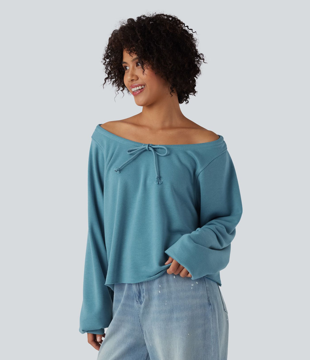 Sweat décontracté épaules dénudées manches longues