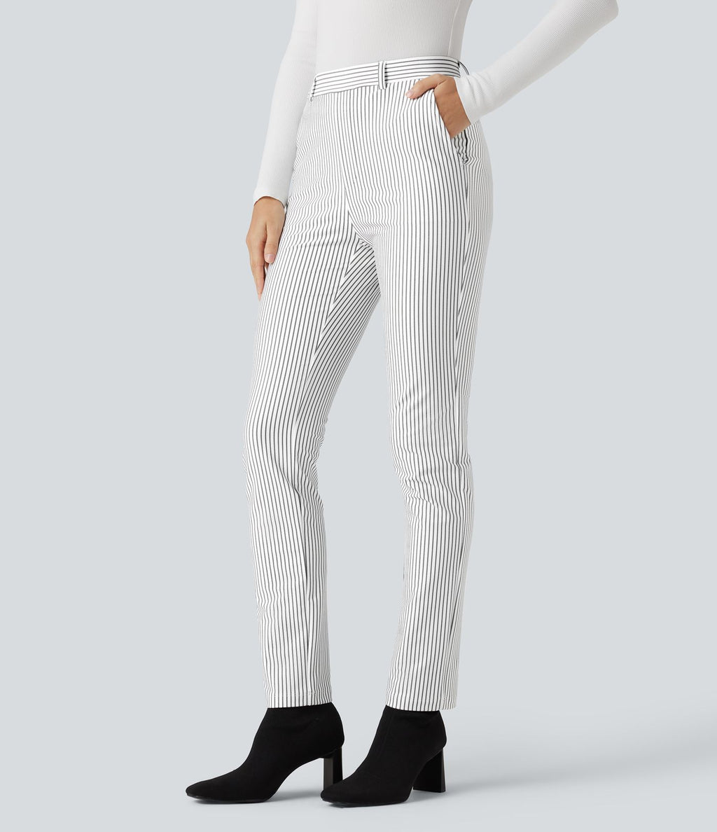 Pantalon de travail Halara Flex™ skinny à rayures, taille haute, avec poches