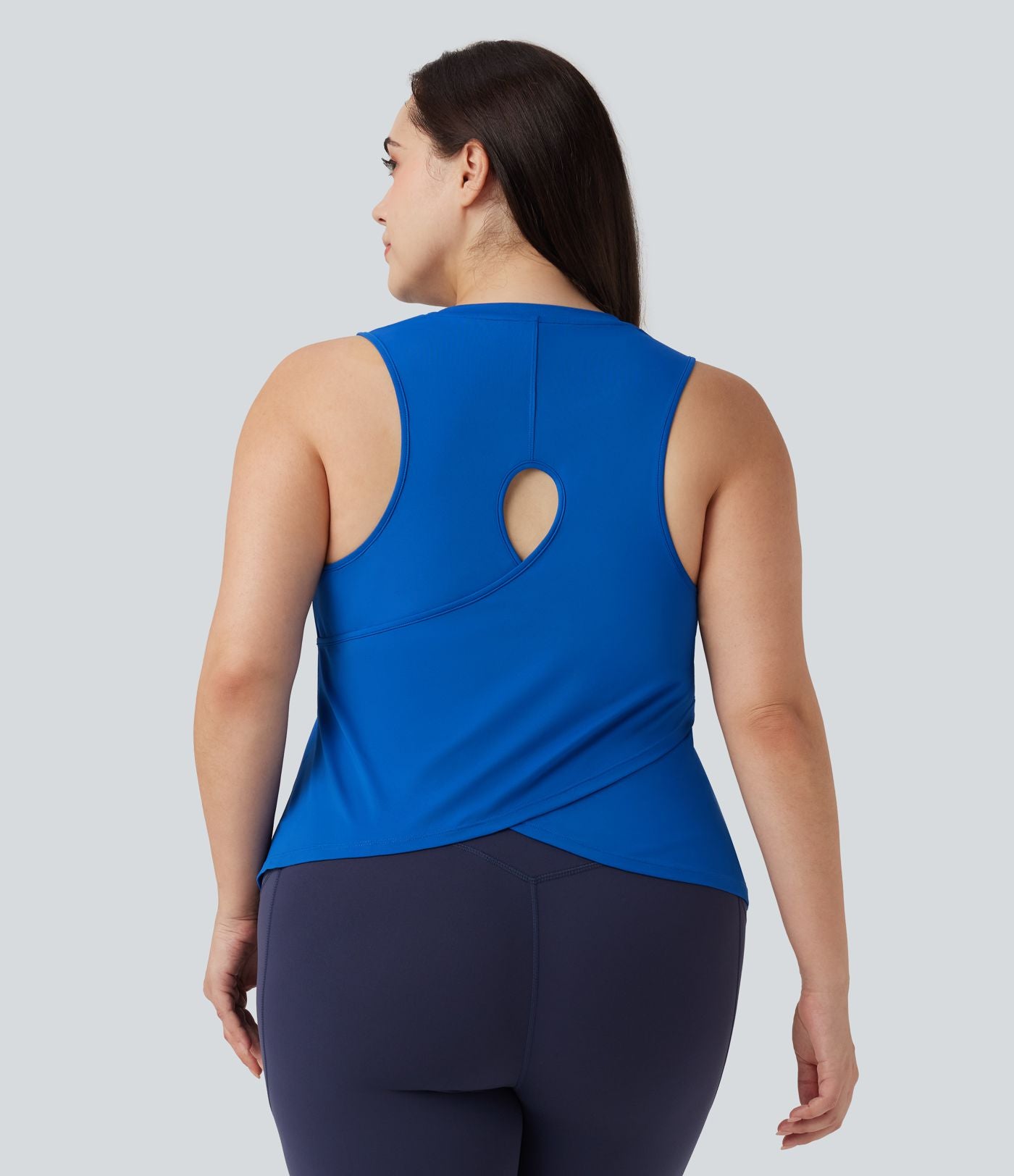 Débardeur de Yoga Grande Taille avec Découpe et Ourlet Croisé Uni