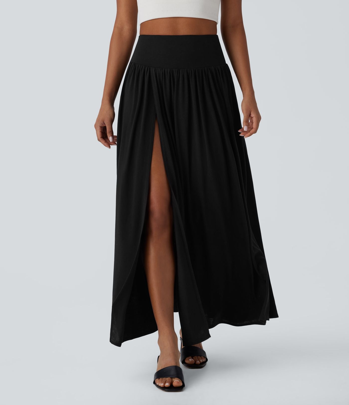 Jupe décontractée maxi fluide 2-en-1 taille haute avec fente