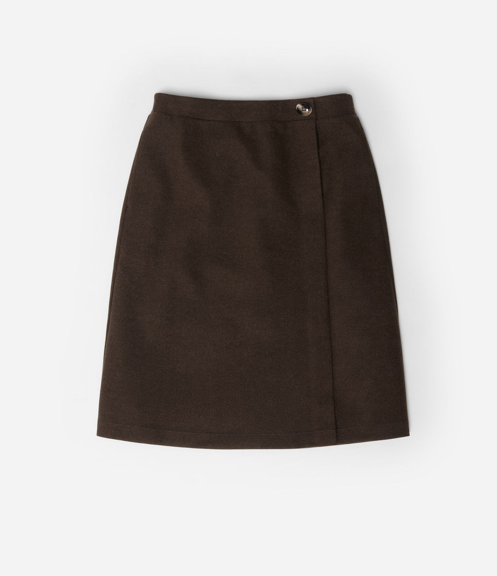 Jupe tailleur midi taille haute en polaire à poches