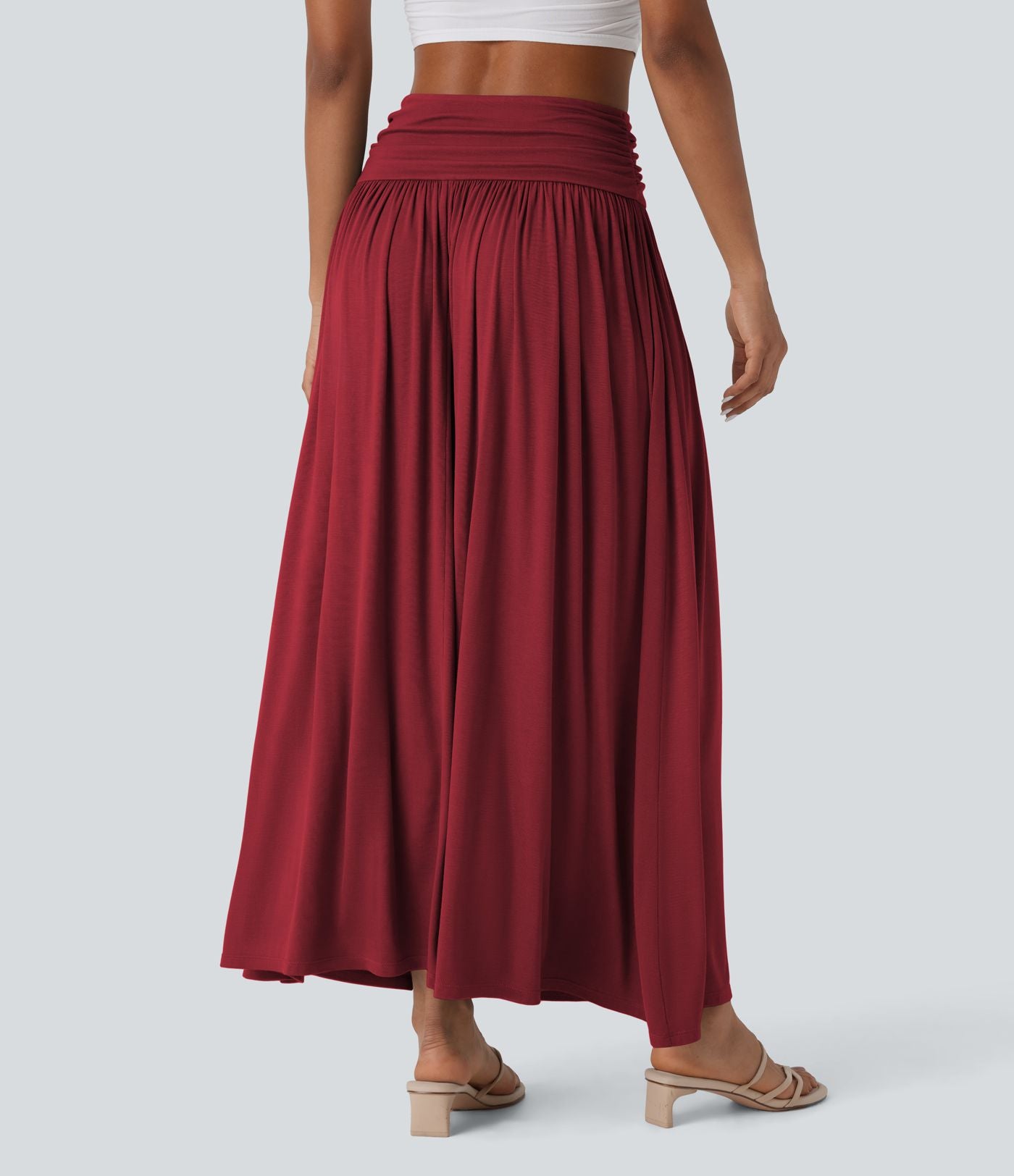 Jupe longue fluide froncée taille haute