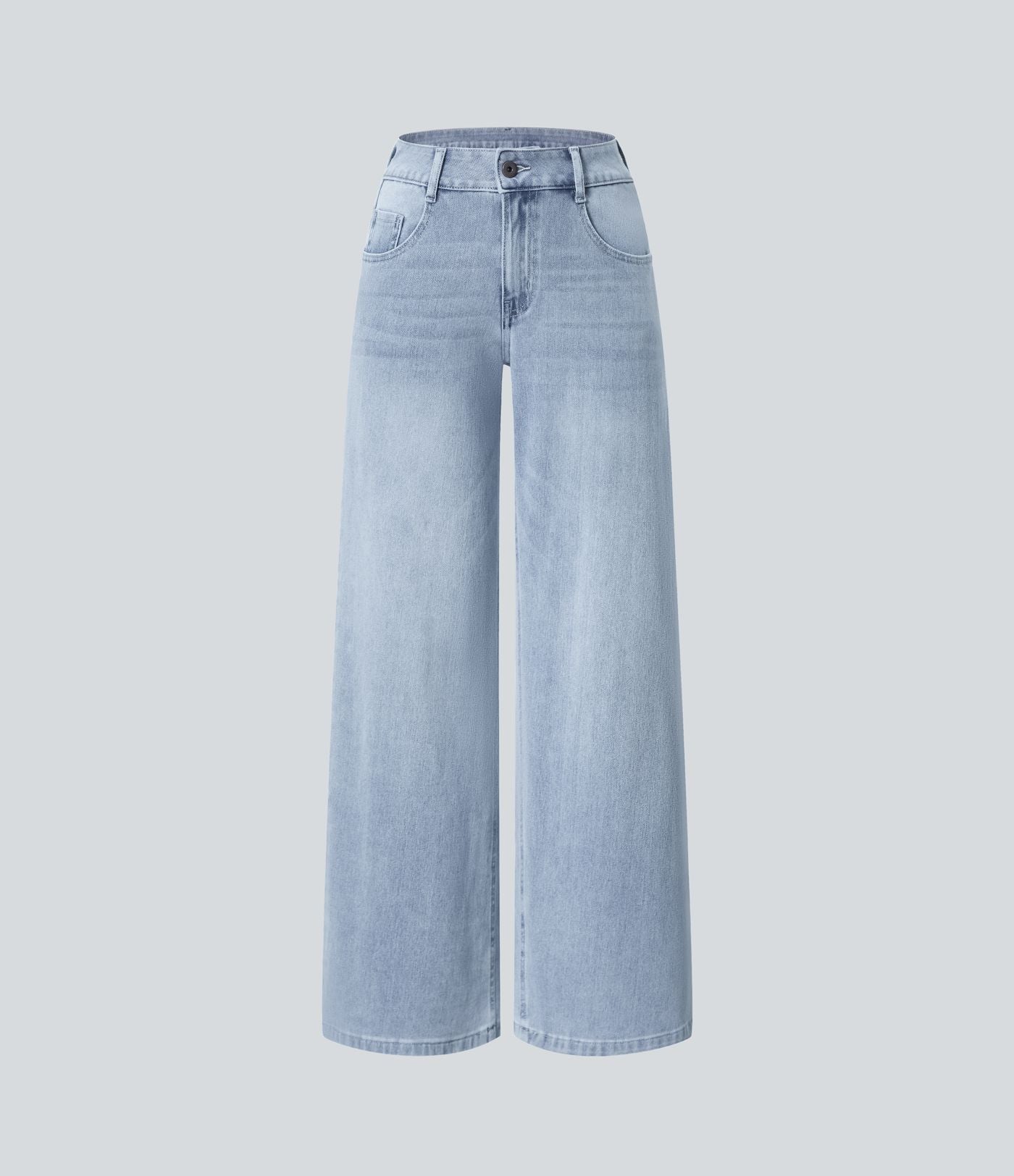 Halara Flex™ Jean Large Casual Taille Basse avec Boutons Zip Multiples Poches Lavés Élastiques et Tricotés