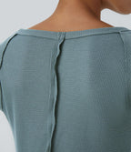 Robe Sweatshirt Casual Col Bateau Manches Raglan Avec Trous Pour Les Pouce Ourlet Fendu en Waffle